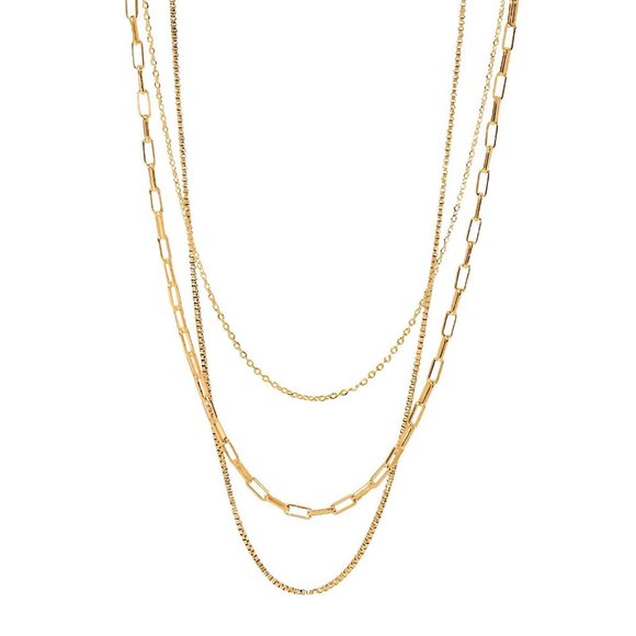 18K GOLD PLATED STAINLESS STEEL LAYER NECKLACE - Picture 1 of 3